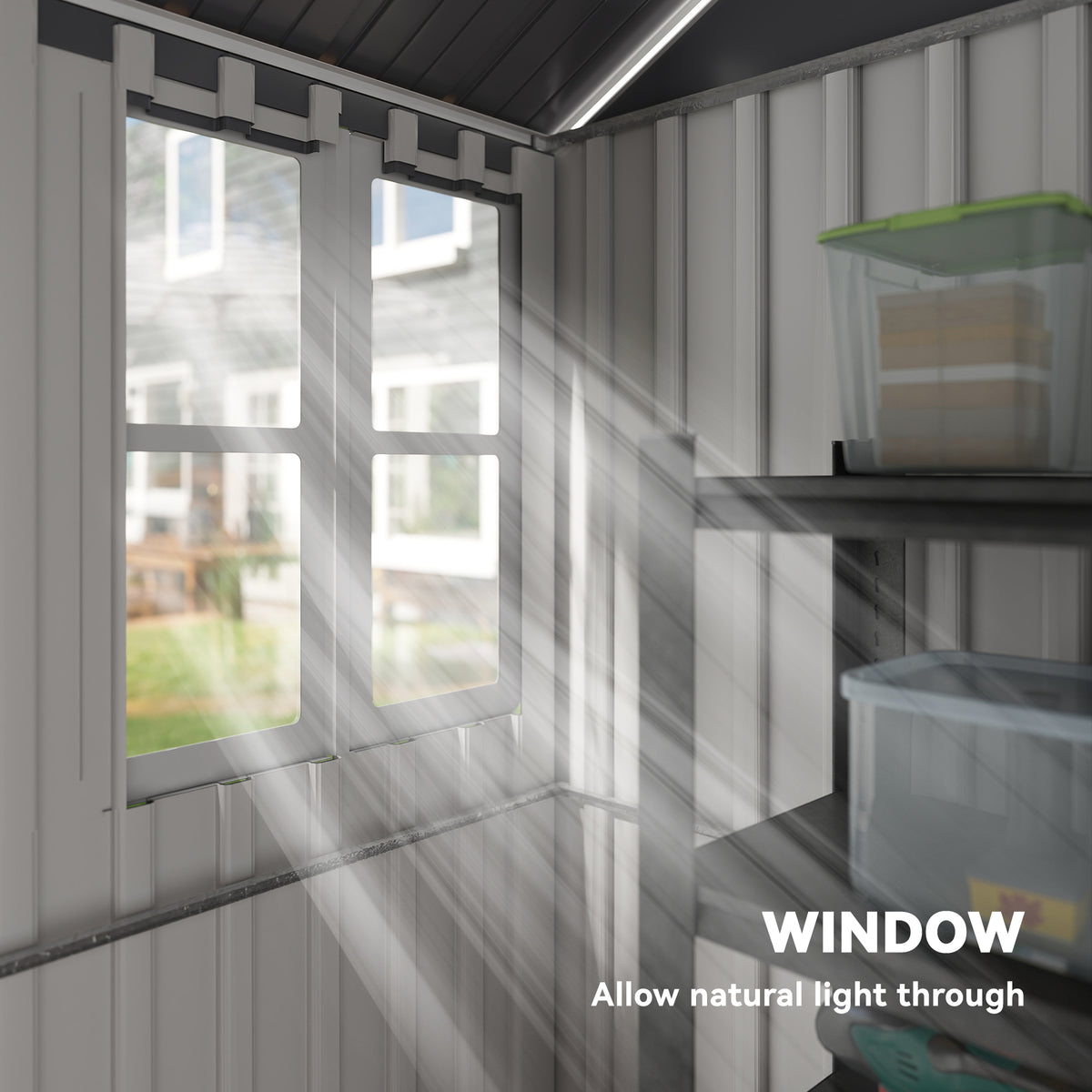 8 x 6 ft Galvanised Garden Shed, Outsoor Metal Storage Shed with Double Doors Window Air Vents, Grey