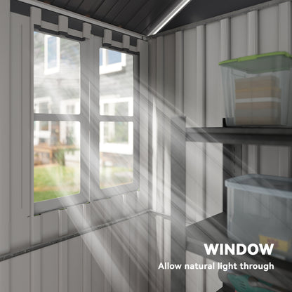8 x 6 ft Galvanised Garden Shed, Outsoor Metal Storage Shed with Double Doors Window Air Vents, Grey