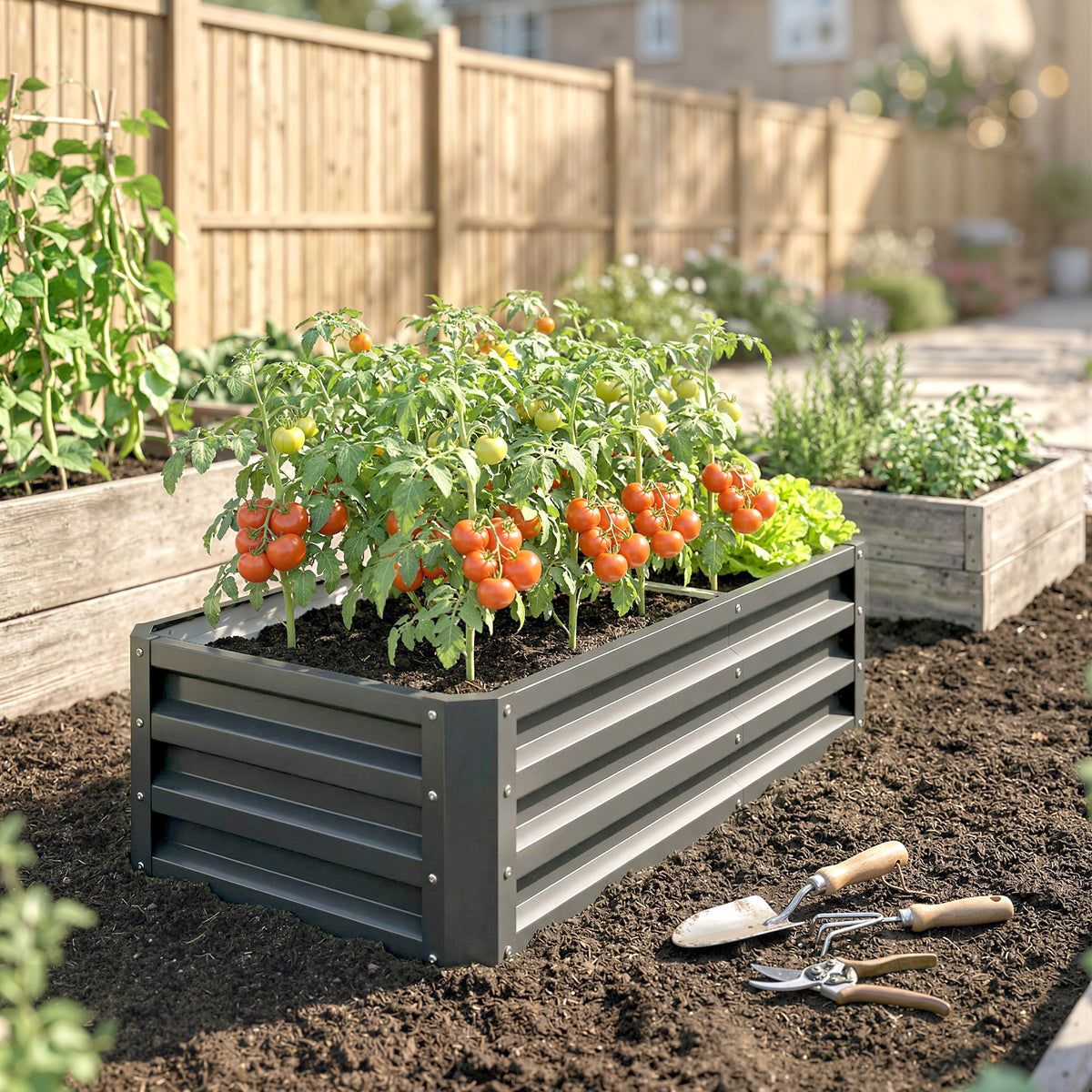 Rectangle Raised Garden Bed Box with Weatherized Steel Frame for Vegetables, Flowers, & Herbs, 120 cm x 60 cm x 30.5 cm, Light Grey
