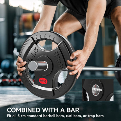 Olympic Weight Plate, 2"/5cm Weight Disc with Tri-Grips, 20kg Dumbbell Plate for Weightlifting and Strength Training Home Gym Fitness Workout, Black