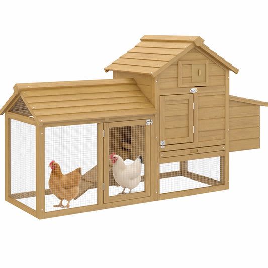 Small Chicken Coop with Nesting Box & Run, Hen House Poultry Coops Cages for 1-2 Chickens Wood 150.5 x 54 x 87cm