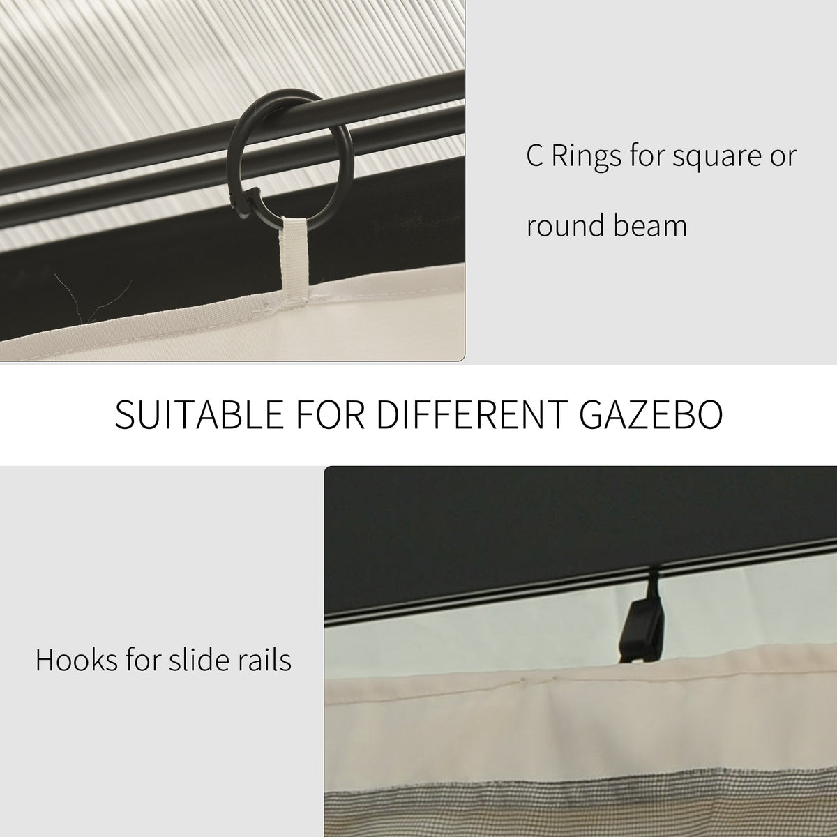 4 Pack Replacement Gazebo Curtains Privacy Panel for Most 3 x 4m Gazebo Canopy Pavillion Outdoor Shelter Sidewalls Accessories Beige