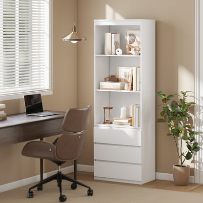 180cm Tall Bookcase, with Shelves and Drawers - White