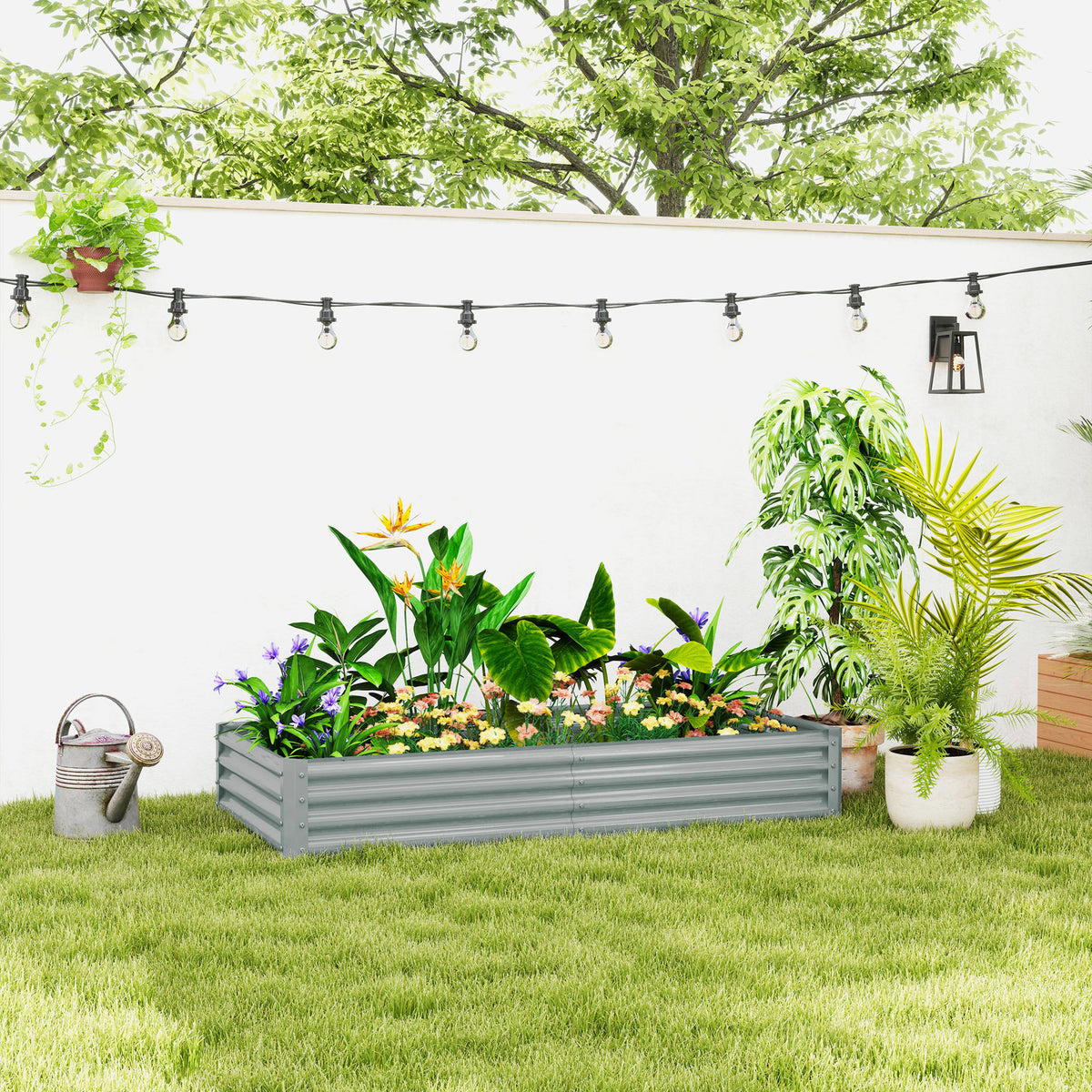 180 x 90cm Galvanised Steel Open Planter - Silver