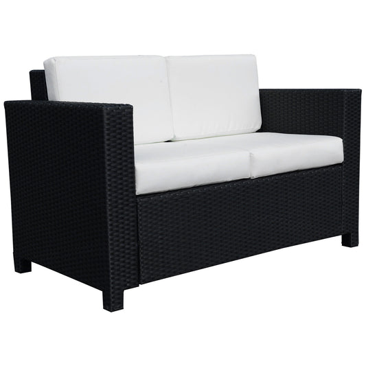 Rattan Sofa, 2 Seater Garden Furniture with Soft Padded Cushion and Armrests, Wicker Garden Loveseat for Patio