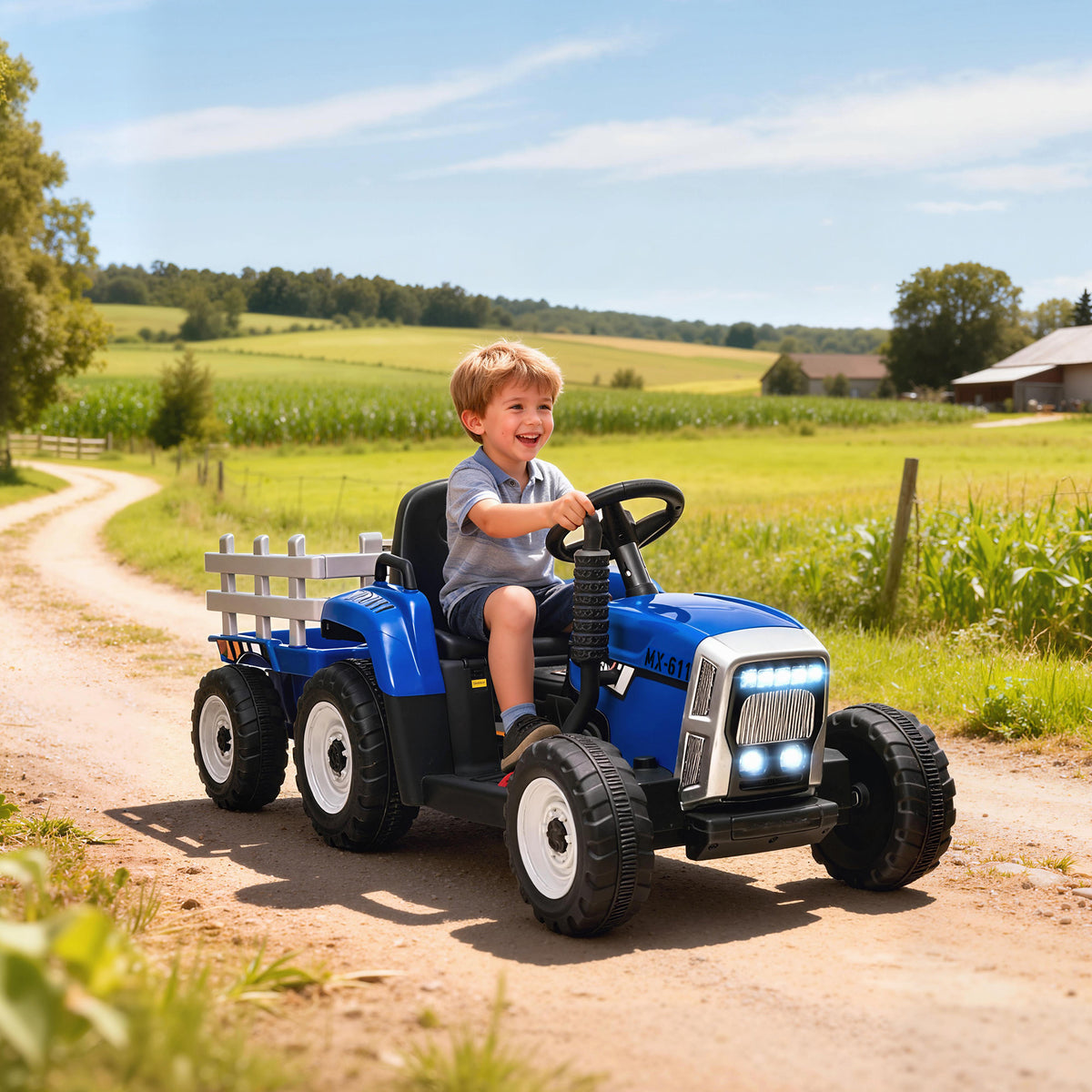 Ride On Tractor, Battery Powered Electric Car, with Detachable Trailer, Remote Control, Music