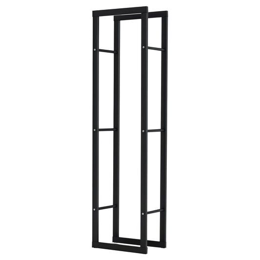 Metal Firewood Log Holder Tall Firewood Rack Indoor Outdoor Fireplace Wood Storage Shelf with Side Rails, Rust-Resistant, Black, 40W x 25D x 150H cm