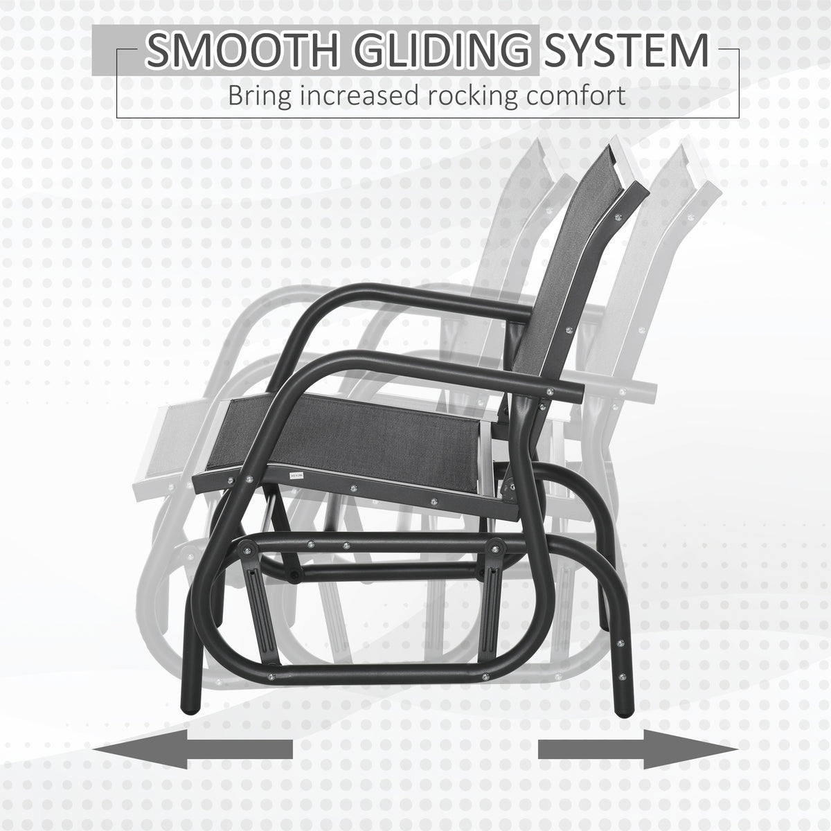 Outdoor Garden Glider Chair, Metal Frame Single Armchair Swing Seater w/ Breath Mesh Fabric Seat, Curved Backrest, Armrests, for Living Room, Patio, Porch, Dark Grey