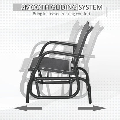 Outdoor Garden Glider Chair, Metal Frame Single Armchair Swing Seater w/ Breath Mesh Fabric Seat, Curved Backrest, Armrests, for Living Room, Patio, Porch, Dark Grey
