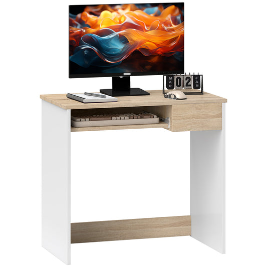 80cm Compact Computer Desk with Keyboard Tray, Home Office Desk with Drawer for Bedroom Study