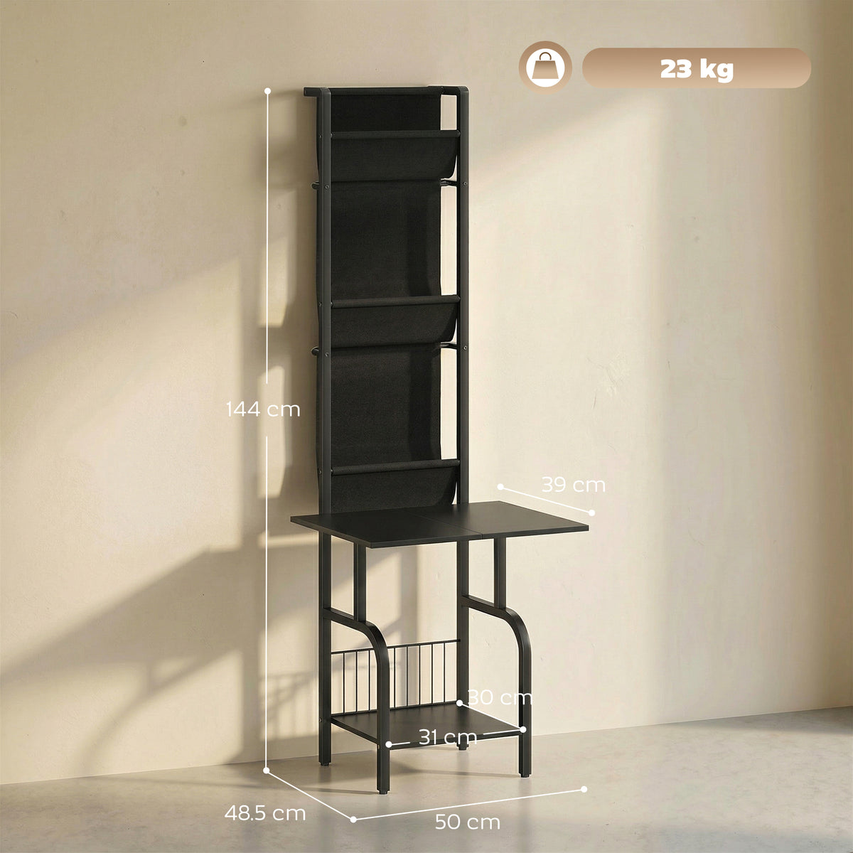Vinyl Record Player Stand Record Storage with Player Stand Oxford Fabric Pockets Bottom Shelf