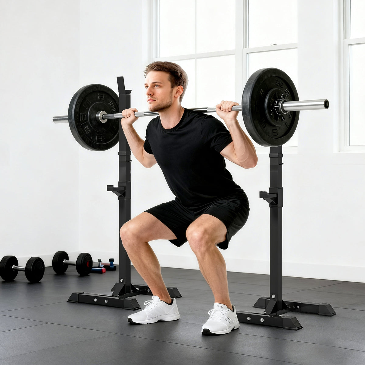 Adjustable Squat Rack, Weight Strength Training Bench Press Rack Weight Bench Supporter for Home Gym Exercise, Max Load 150kg, 124-154cm