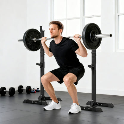 Adjustable Squat Rack, Weight Strength Training Bench Press Rack Weight Bench Supporter for Home Gym Exercise, Max Load 150kg, 124-154cm