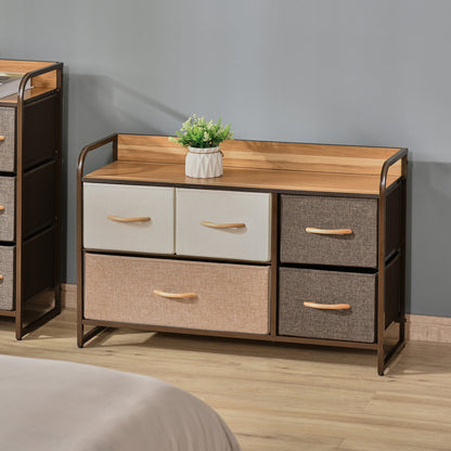 5-Drawer Dresser, 2-Tier Storage Organizer, Tower Unit for Bedroom Hallway Closets with Steel Frame Wooden Top