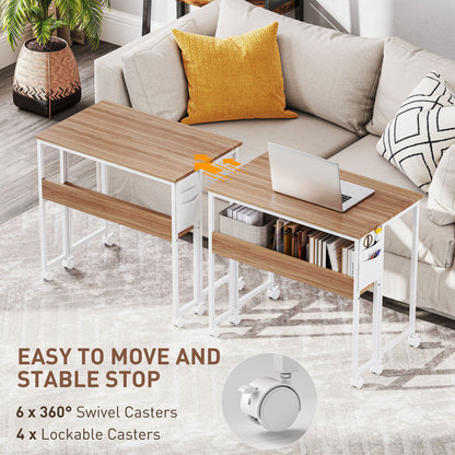 80 cm Drop Leaf Writing Work Desk - Natural Wood Finish