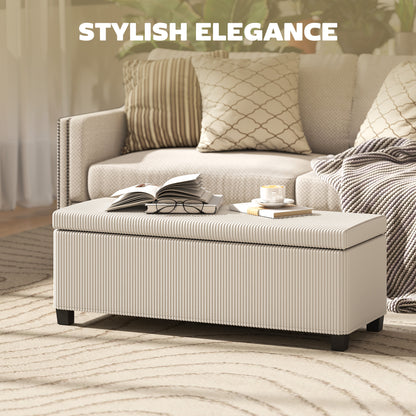 Storage Ottoman Bench, Corduroy Storage Chest Box with Wooden Legs, 112cm Bed End Bench for Living Room, Bedroom, Entryway, Hallway