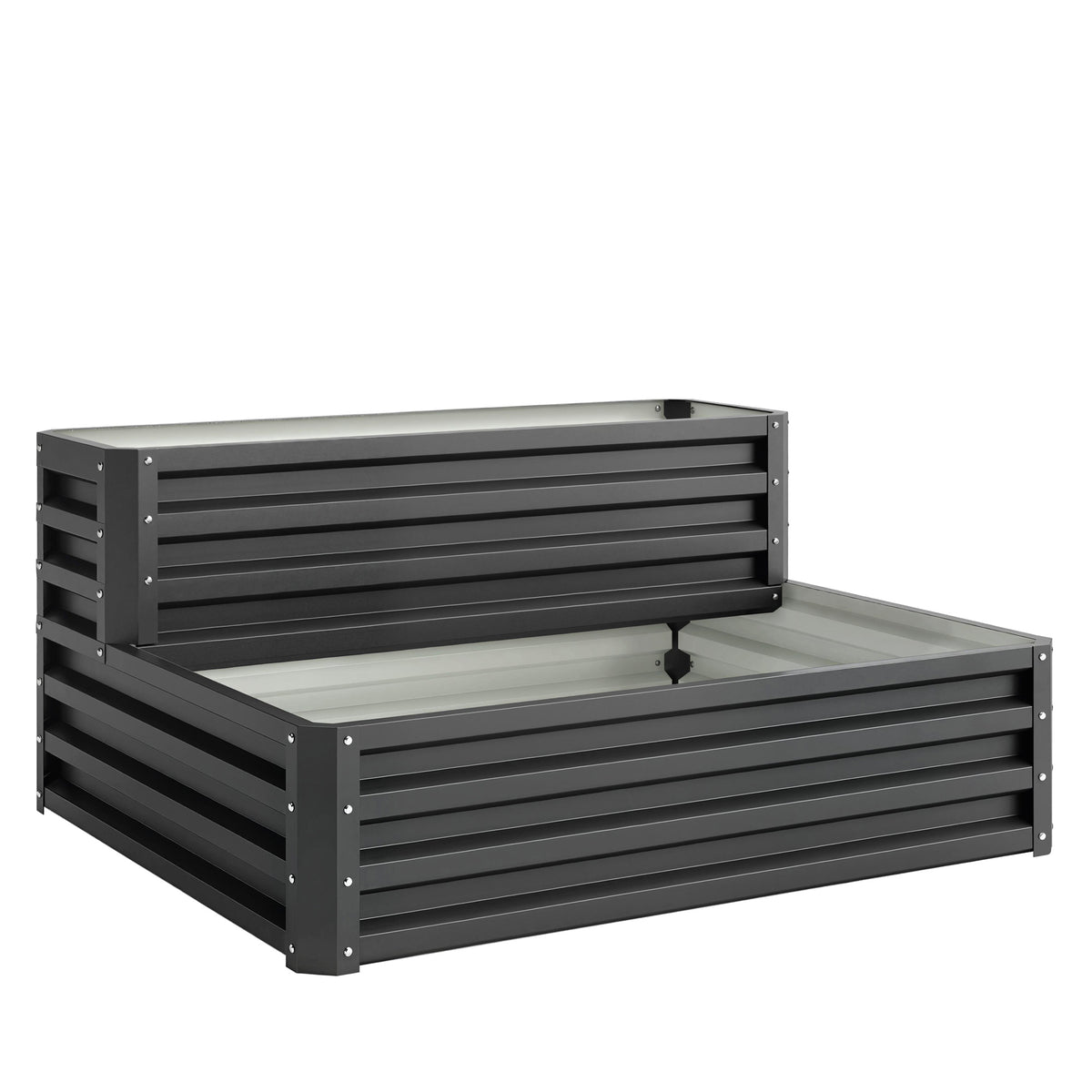 2 Tier Raised Garden Bed, Galvanised Planter Box with Open Bottom for Vegetables Flowers Herbs, 120x101x58cm, Dark Grey