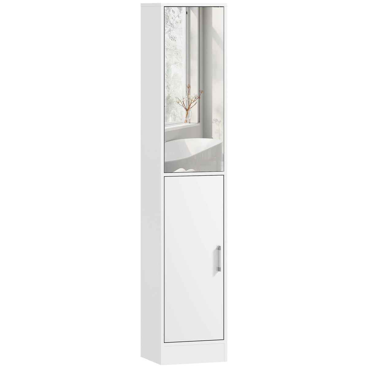 Tall Bathroom Cabinet with Mirror and Adjustable Shelf