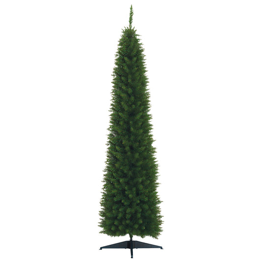 7ft Unlit Artificial Christmas Tree, Pencil Slim Xmas Tree with Solid Stand and Realistic Branches, Green
