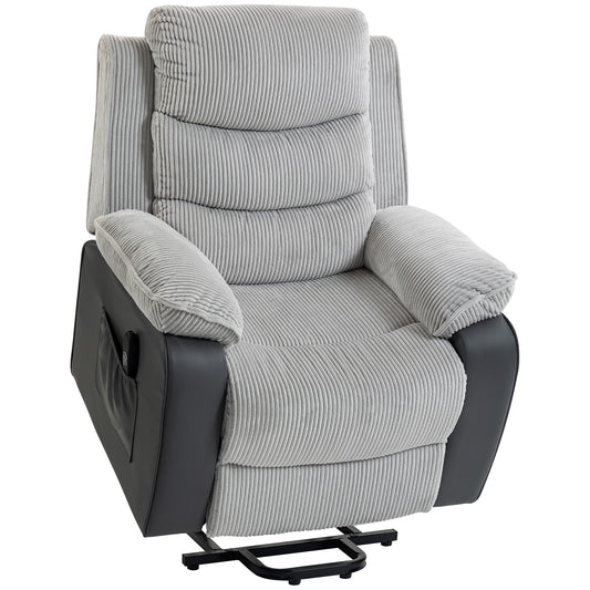 Power Lift Chair for Elderly, Corduroy Recliner with Wide Seat, High Back, USB Port, Side Pockets, Light Grey