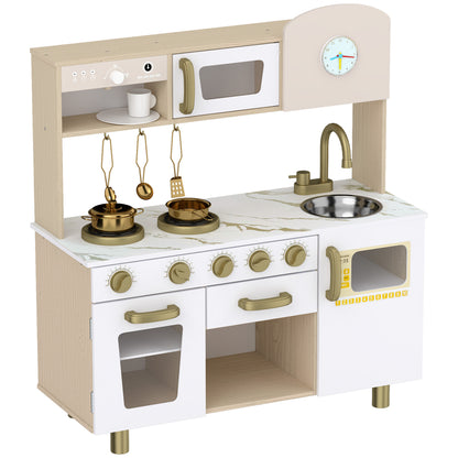 Play Kitchen, Kids Kitchen Playset with Rotating Coffee Machine, Storage Shelf, Stove, Gift for Kids 3-6 Years, White