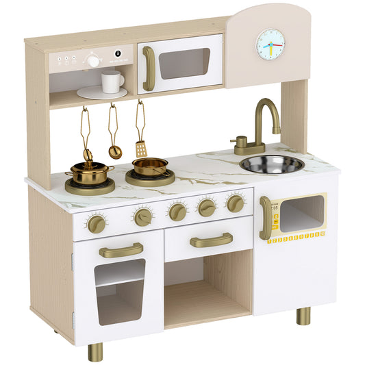 Play Kitchen, Kids Kitchen Playset with Rotating Coffee Machine, Storage Shelf, Stove, Gift for Kids 3-6 Years, White