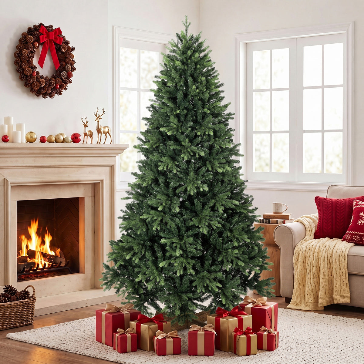 Artificial Christmas Tree, Hinged Xmas Tree with 3834 PE & PVC Branch Tips, 7ft, Green