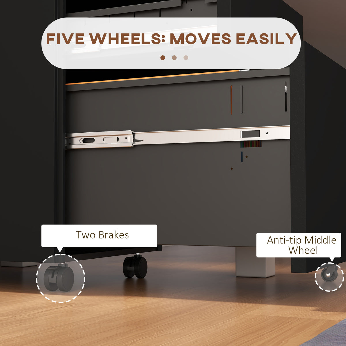 3-Drawer Vertical Filing Cabinet with Pencil Tray, Lock and 5 Wheels, Steel Mobile File Cabinet, for A4, Legal and Letter Size, Pre-Assembled Body