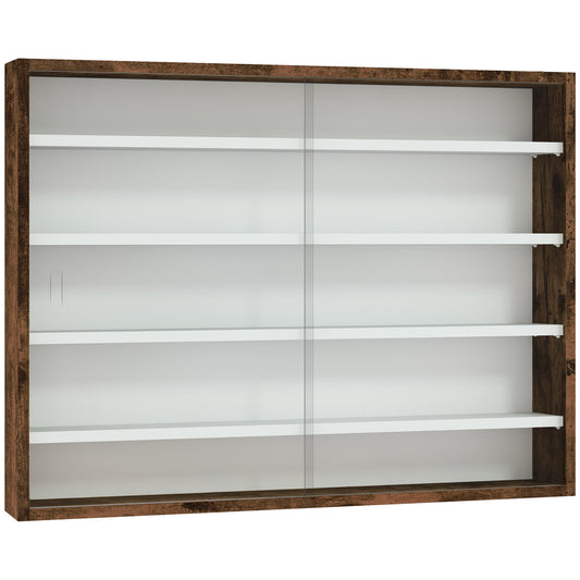 5-Tier Wall Display Shelf Unit Cabinet w/ 4 Adjustable Shelves Glass Doors Home Office Ornaments 60x80cm Rustic brown