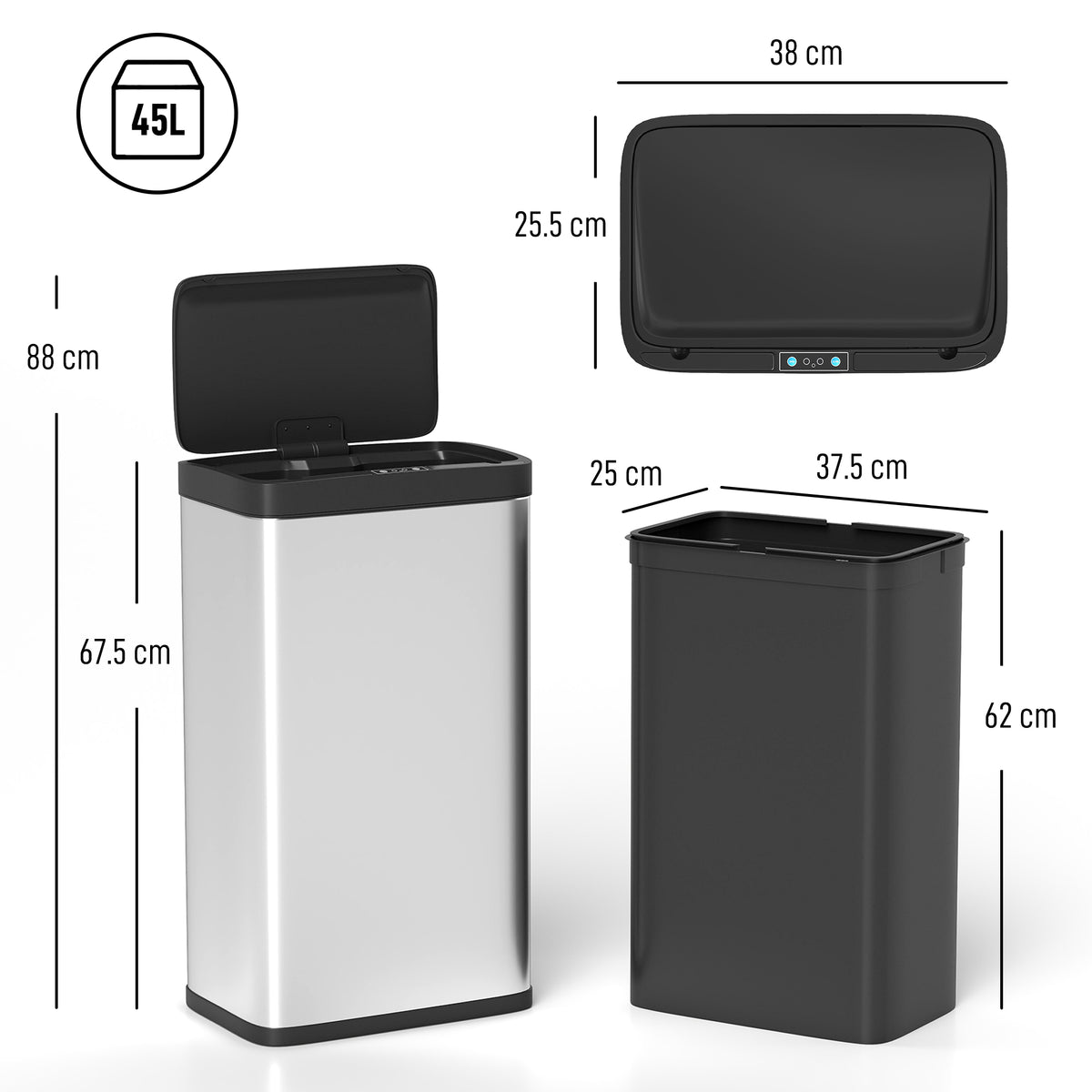 45L Stainless Steel Sensor Bin