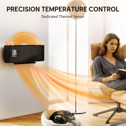 2000W Ceramic Electric Heater with Fan, Adjustable Thermostat, Wall Mounted