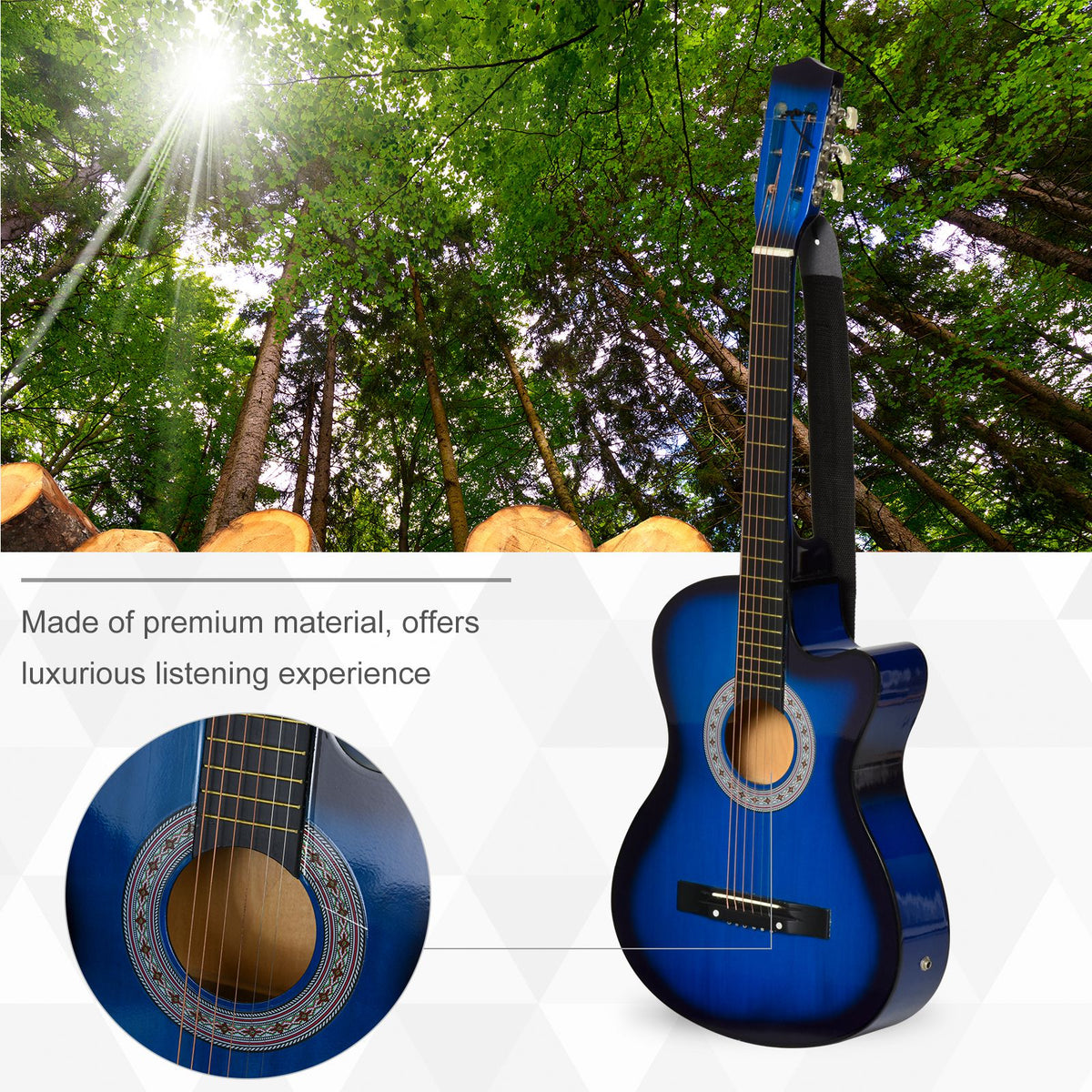 38 Inch Full Size Acoustic Electric Guitar, Classical Beginner Junior Adult Guitar Gloss Finish with Carrying Case, Strap, Picks, Spare Strings