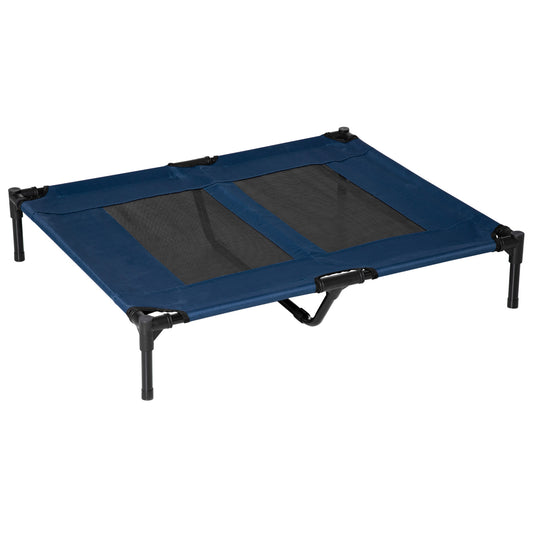 Raised Dog Bed Cat Elevated Lifted Puppy Pet Elevated Cot Portable Camping Basket – Blue (Large)