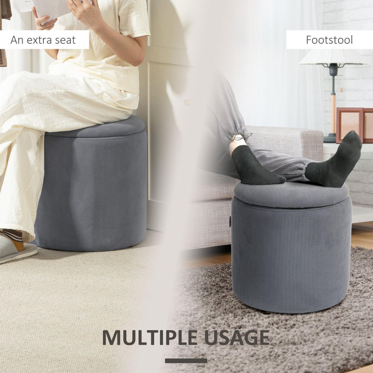 Set of Two Corduroy Storage Ottomans
