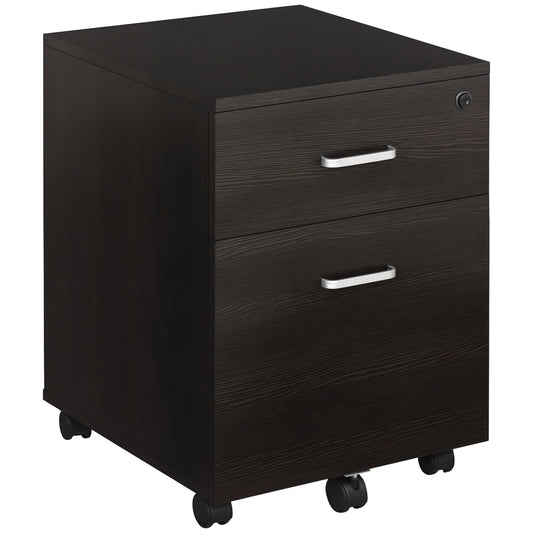 2-Drawer Locking Office Filing Cabinet w/ 5 Wheels Rolling Storage Hanging A4 Cupboard Home Organisation Black Wood Grain