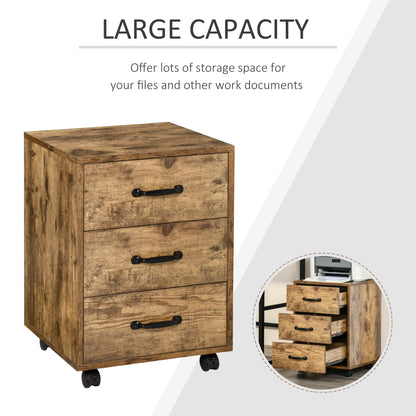 3 Drawer File Cabinet, Mobile Filing Cabinet on Wheels for Home Office, Study, Rustic Brown