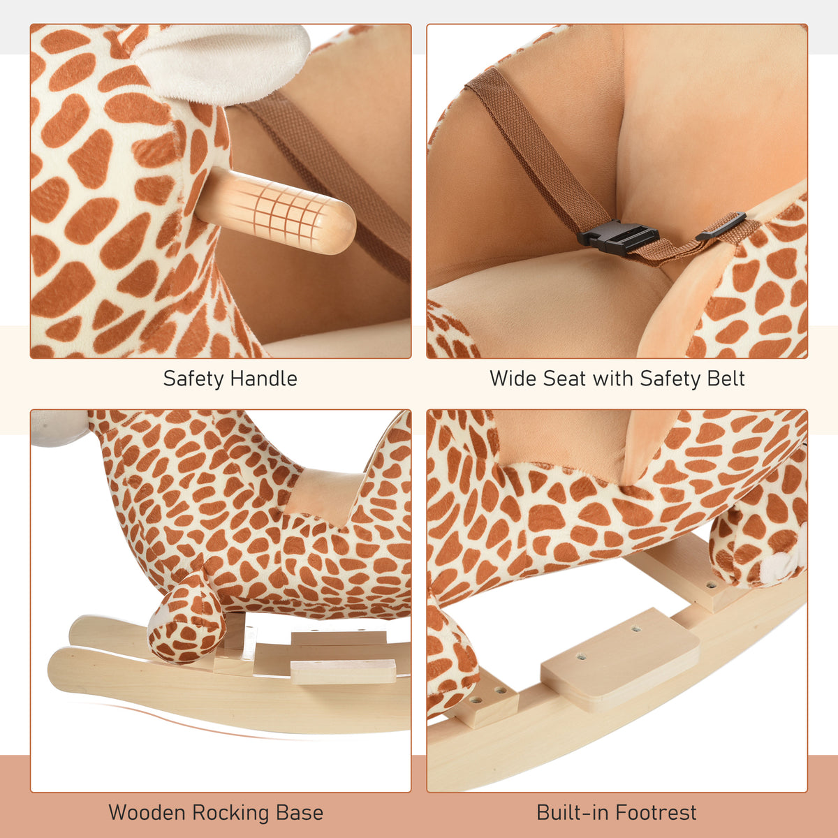 Kids Rocking Horse, Giraffe Plush Ride-On Toy with Music, Soft Touch & Seat Belt, Toddler Baby Gift for 18M+