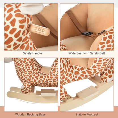 Kids Rocking Horse, Giraffe Plush Ride-On Toy with Music, Soft Touch & Seat Belt, Toddler Baby Gift for 18M+