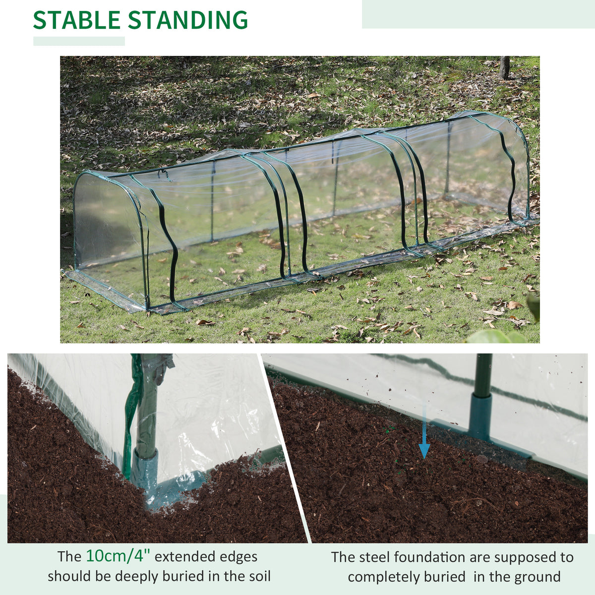 Mini Greenhouse, Small Polytunnel Green House with Zipped Doors, Steel Frame for Garden Patio, 300 x 100 x 80cm, Clear