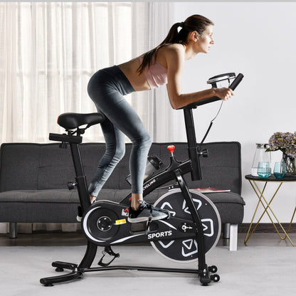 Indoor Stationary Exercise Bike 6kg Flywheel Fitness Cardio Workout Bke Trainer for Home Gym w/ Adjustable Resistance LCD Monitor Pad and Bottle Holder Black