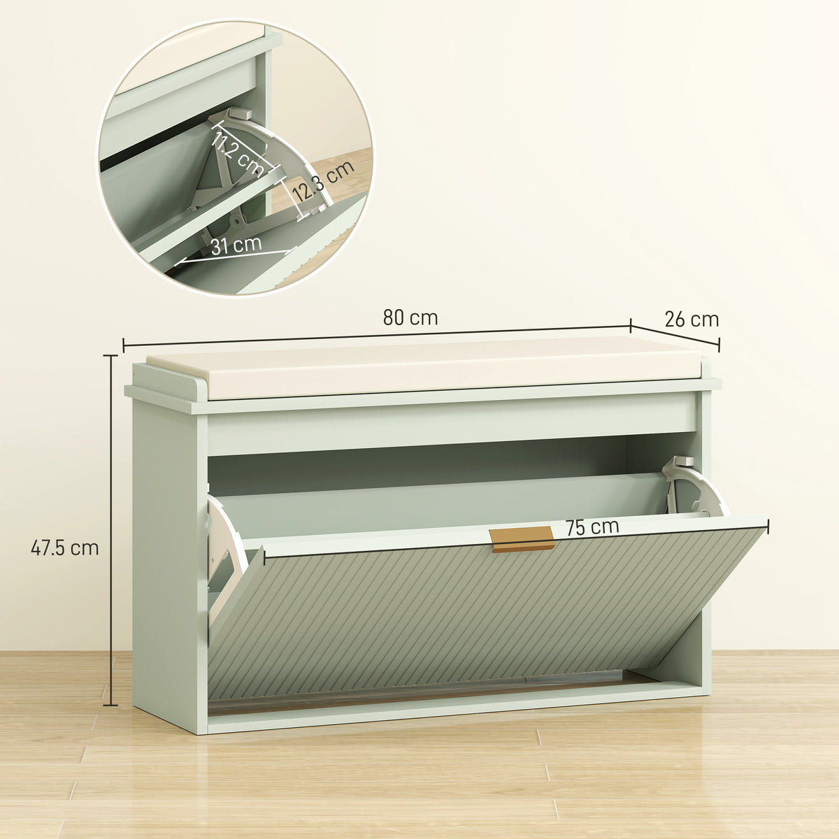 Eight Shoe Bench, with Top Seat - Green