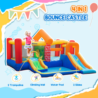 4 in 1 Large Bouncy Castle with Blower, Inflatable Bounce House with Double Slides, Trampoline, Inflatable House Pool, Climbing Wall, Carrybag for Kids Age 3-8, 3.8 x 3.7 x 2.3 m