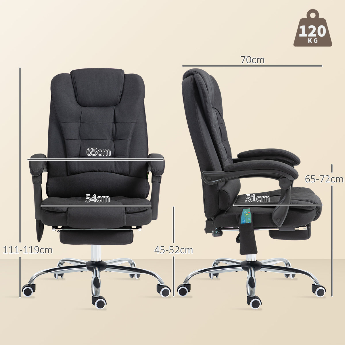 Six-Point Massage and Heated Office Chair with 135°Recline Back