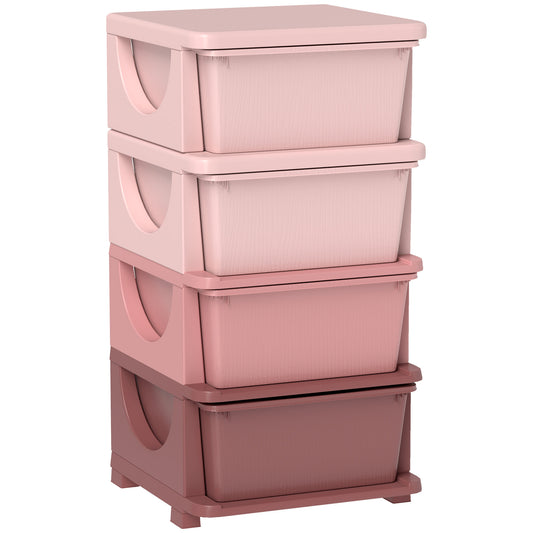 Four-Tier Kids Storage Boxes, with Four Drawers, Pink
