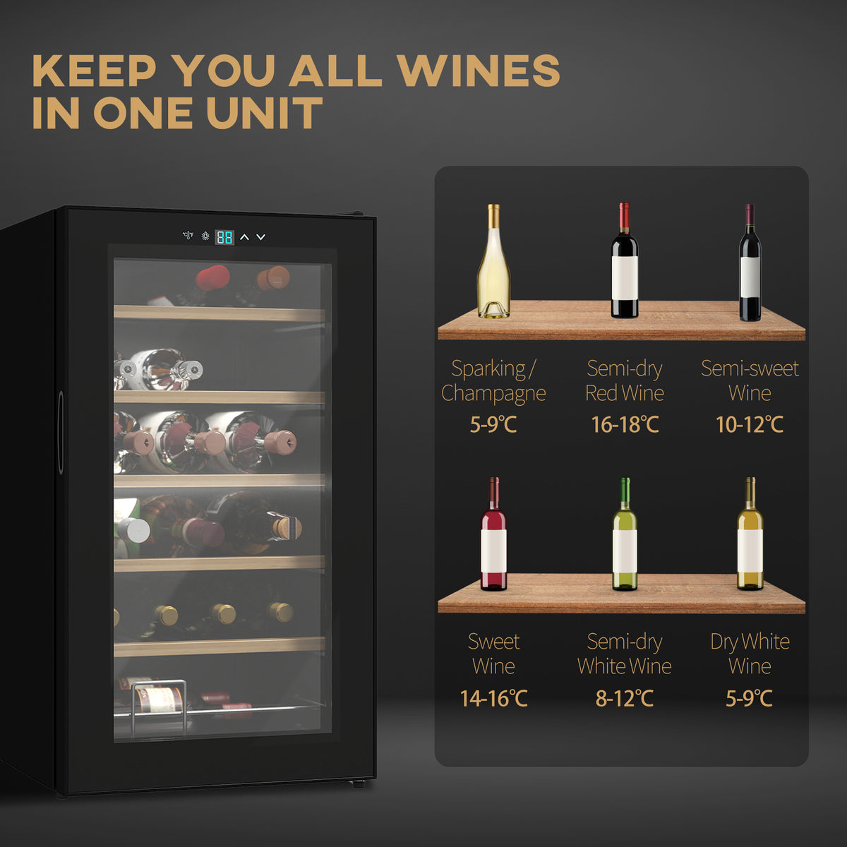 24-Bottle 20℃ Wine Cooler Fridge - Black