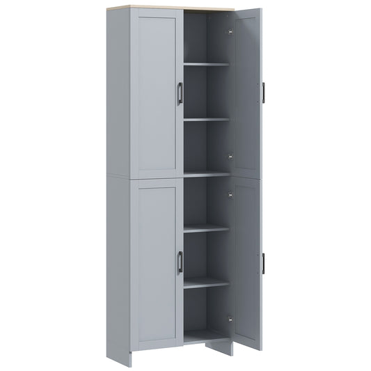 Freestanding Kitchen Cupboard, 4-Door Storage Cabinet with Adjustable Shelves, Modern Kitchen Pantry for Dining Room, 170cm, Grey