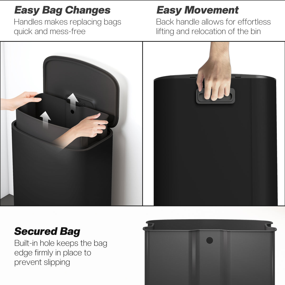 50L Kitchen Bin with Soft-Close Lid and Stay-Open Function, Stainless Steel Pedal Bin with Removable Inner Bucket, Carry Handle for Kitchen, Office, Home