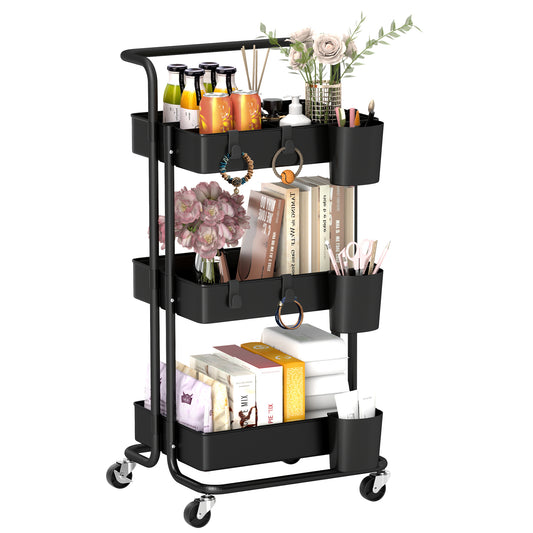Three-Tier Home Trolley, with Handle and Wheels