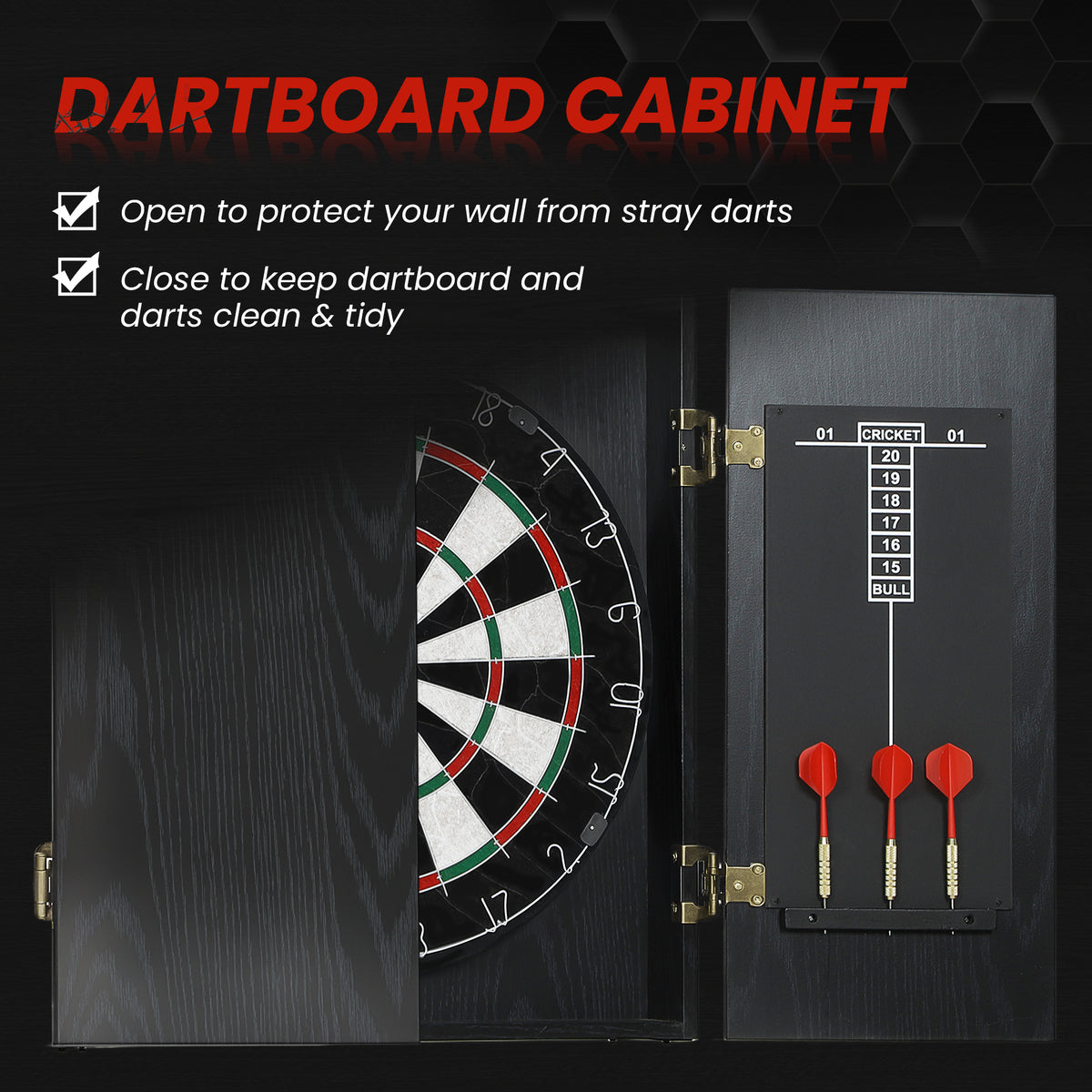 Bristle Dartboard with Cabinet, 6 Steel Tip Darts, Cabinet
