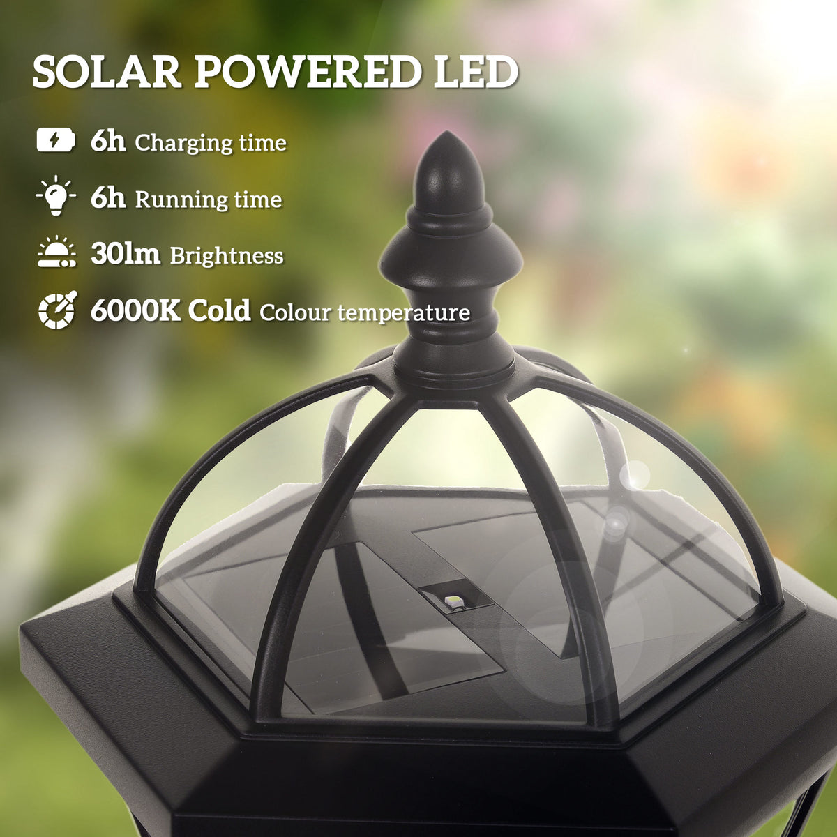 2 PCS 1.3M Garden Solar Lamp Post Lights Solar Powered LED Lantern Patio Pathway Walkway Outdoor Water-Resist Auto Switch 6 Hours Black